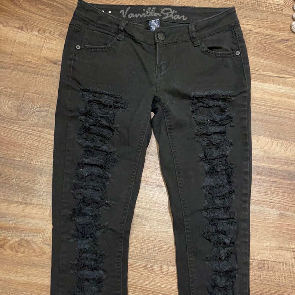 Black Ripped Lace Jeans